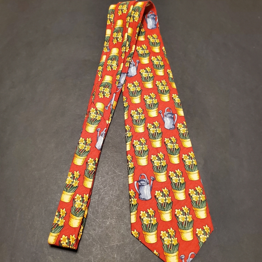 Rooster Red Flower Pot Cotton Tie - Picture 2 of 5